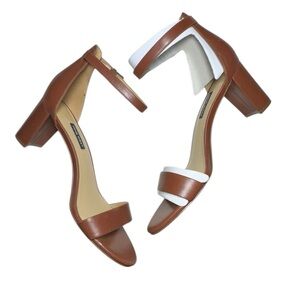 Nine West Pruce Brown Leather Block Heel Sandal Size 10